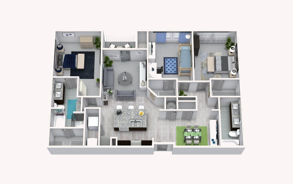 C2 - 3 bedroom floorplan layout with 2 bathrooms and 1516 square feet